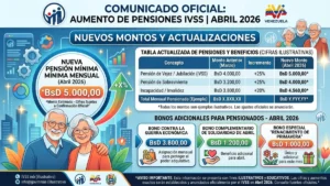 Aumento de la pensión del IVSS en abril de 2026: nuevo monto, tabla actualizada y bonos adicionales.